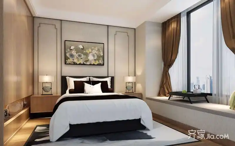 120㎡三居新中式卧室装修效果图