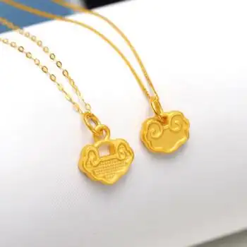 老凤祥款式黄金祥云锁吊坠999足金平安锁片挂坠女锁骨链纯金挂坠配18k