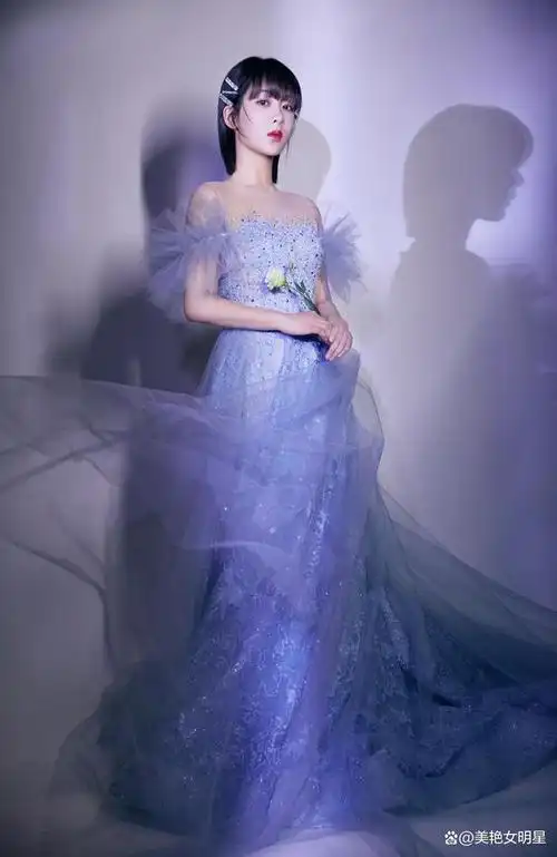 杨紫一字肩蓬蓬纱裙集邮爱好者