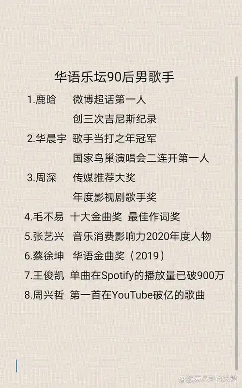 华语乐坛90后男歌手
