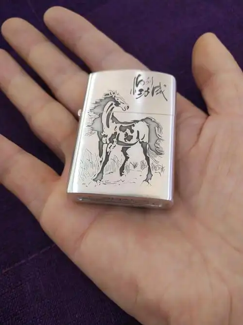 轻奢高端纯银马到成功打火机深雕个性定制刻字男士老公朋友煤油防风
