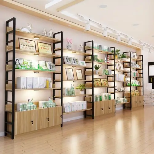 钢木货架自由组合货柜展示架多层置物架橱窗展示柜产品储物架带锁