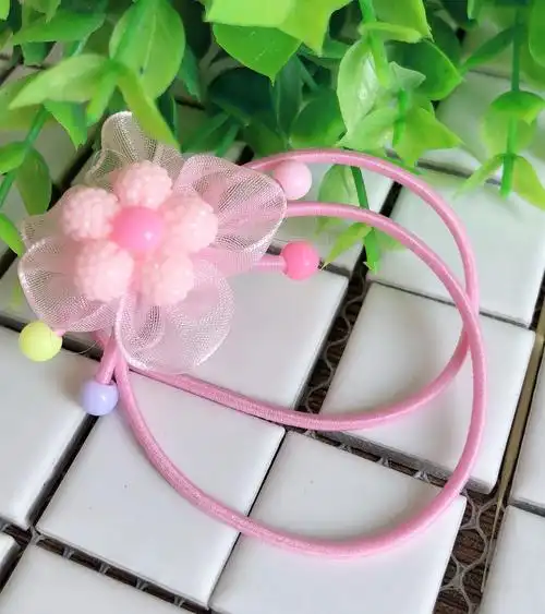 韩版可爱儿童蕾丝彩珠花朵皮筋可爱儿童 一元店地摊货源