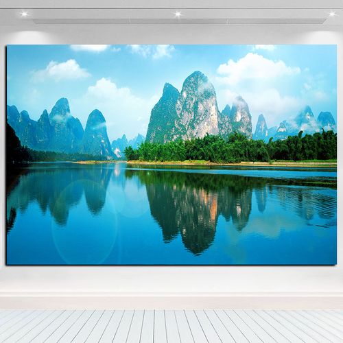 漓江海报桂林山水风景贴画招财镇宅自然风光客厅办公室中式壁挂画