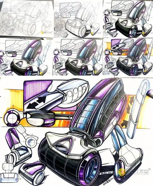 工业设计手绘吸尘器马克笔表现含步骤