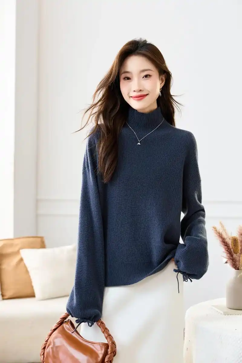 优雅知性气质女100纯羊毛衫秋冬季高领慵懒风宽松毛衣上衣打底 - 抖音