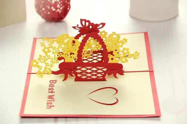 生日贺卡 3d剪纸彩色蛋糕立体贺卡 diy镂空镭射纸雕 精美手工超级新品