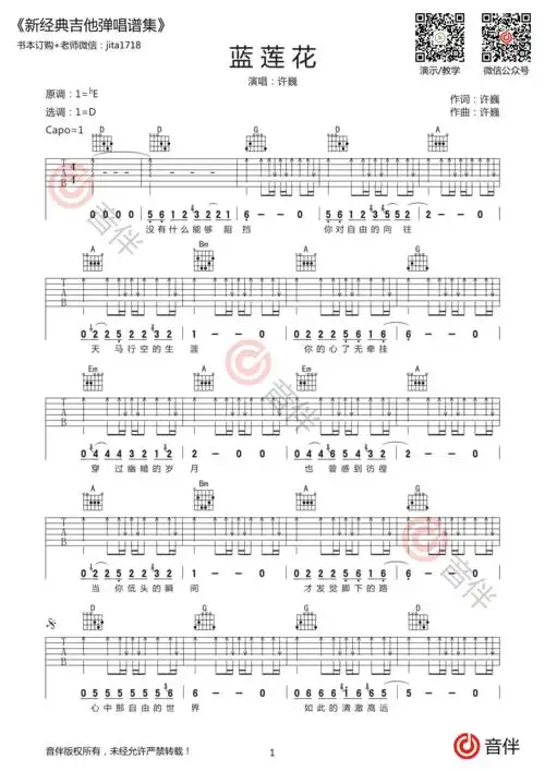 蓝莲花吉他谱许巍d调超原版编配视频教学