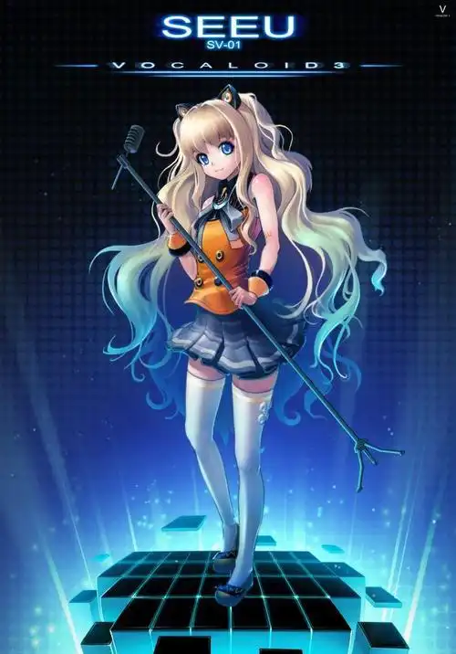 插画美丽的萌少女韩国虚拟歌手seeu