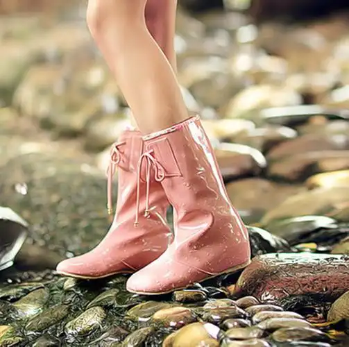 低跟系带中筒糖果鞋雨靴