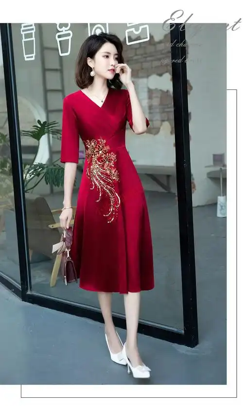 女儿儿子结婚妈妈穿的喜庆衣服短袖装礼服参加婚礼红色丈母娘喜婆婆