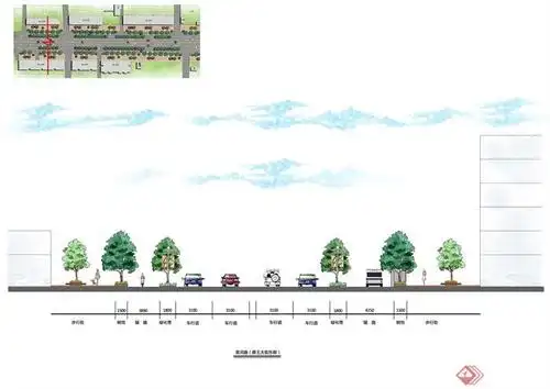 一个手绘道路断面psd图分层原创