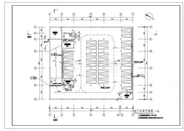 [新疆]某住宅区地下车库建筑施工cad图纸_住宅小区_土木在线