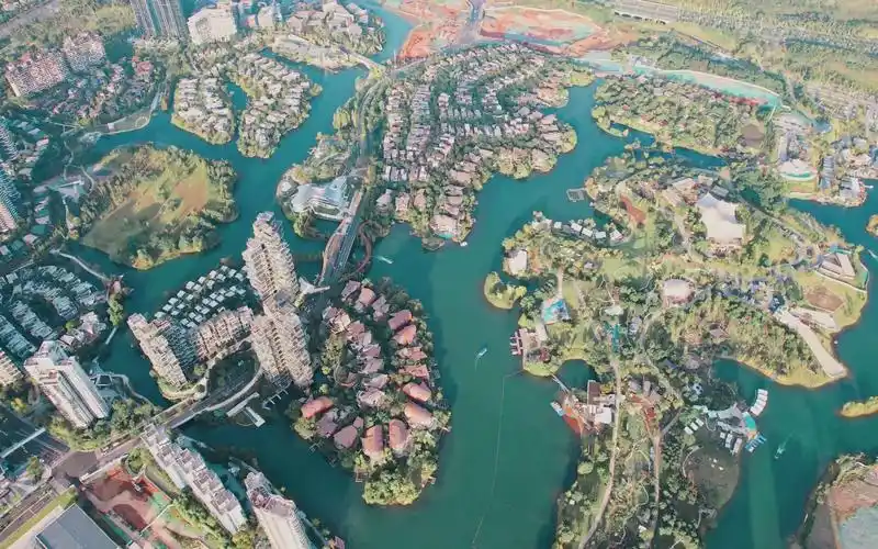 航拍成都麓湖生态城