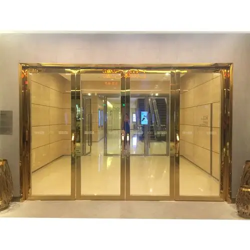 佛山工厂专业定制 黄钛金304不锈钢框钢化玻璃门 不锈钢地弹簧门