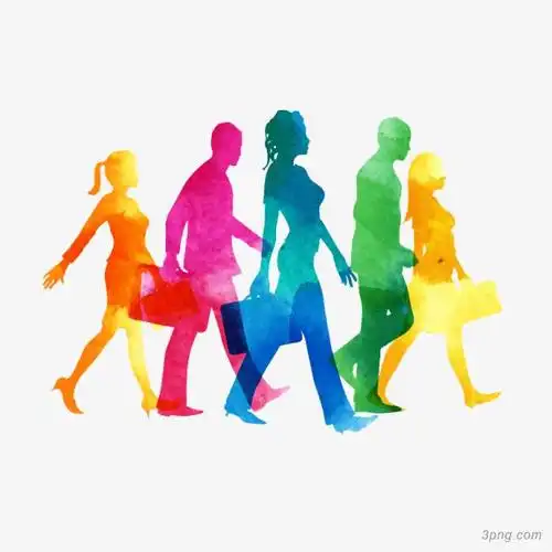 彩色行走人物剪影png素材透明免抠图片装饰效果