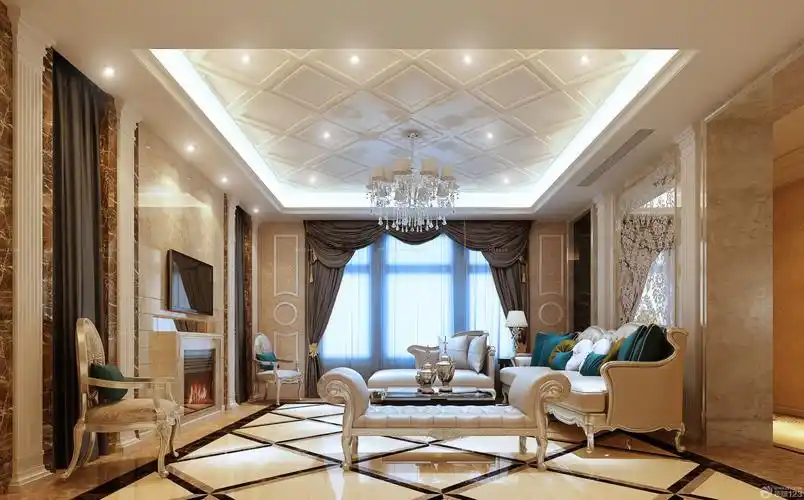 欧式室内装潢时尚客厅天花板吊顶装修效果图