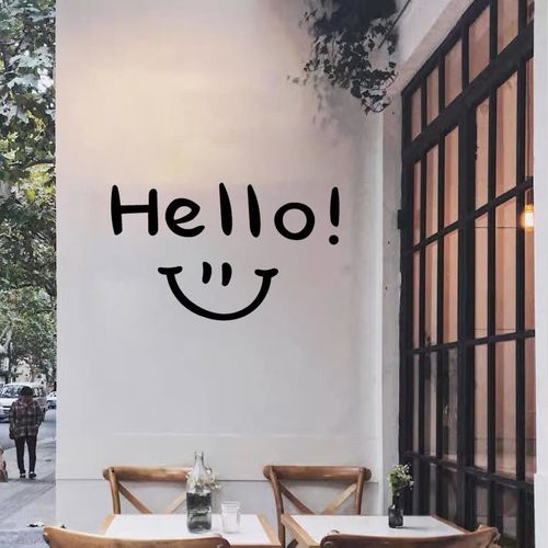 hello你好超萌笑脸北欧ins风装饰墙贴纸服装店铺橱窗玻璃贴可定制