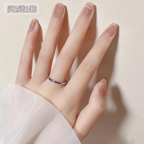 夏季透色网红穿戴甲短款自粘假指甲拆卸学生美甲贴片成品2021新款