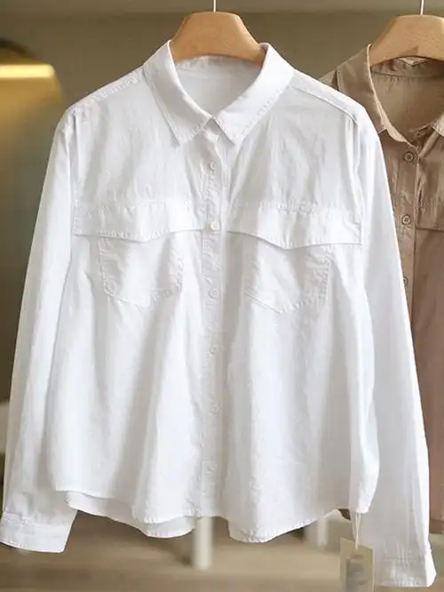 女休闲纯色打底大码外贸原单日系全棉长袖纯棉上衣衬衫清仓捡漏