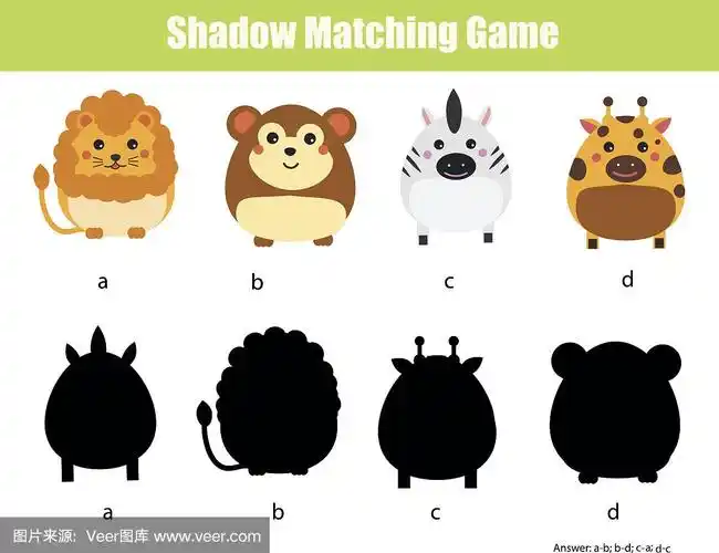 影子配对游戏.教育儿童游戏与动物的角色