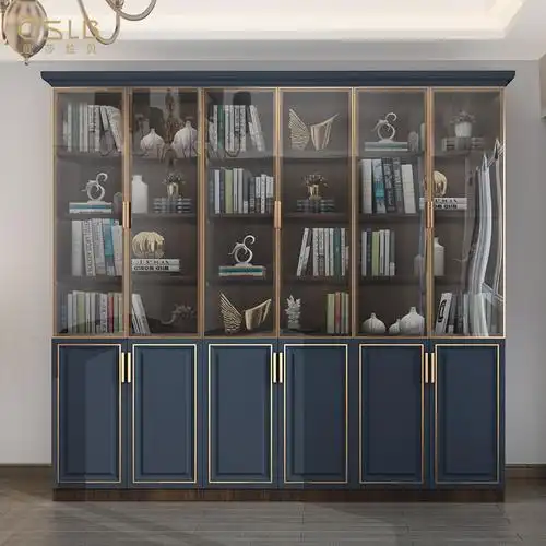 书柜轻奢背景墙落地玻璃门书橱简约现代面墙置物架组合书柜