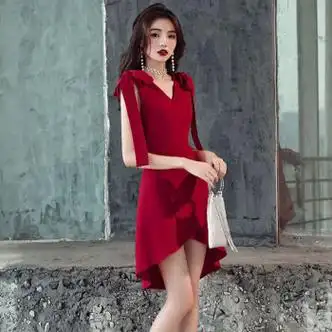 eyzr敬酒服新娘平时可穿结婚订婚回门便装连衣裙短款夏季红色晚礼服女