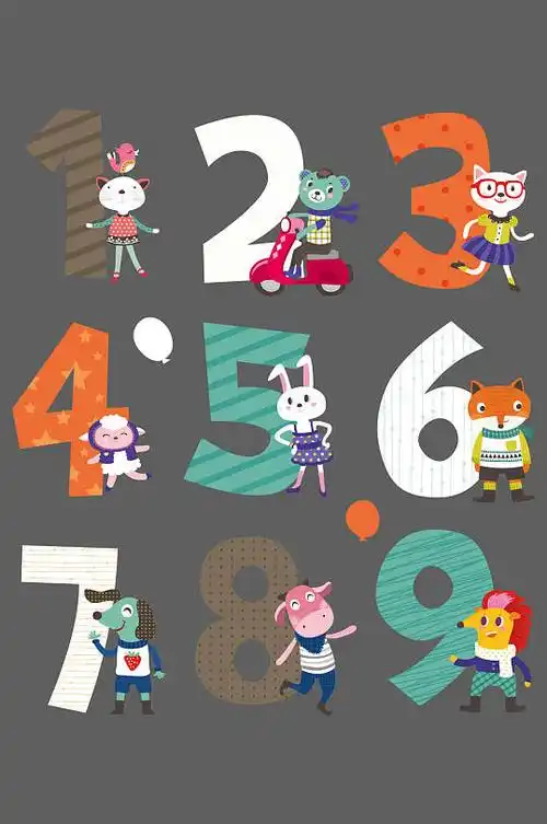 可爱卡通动物数字0-9字体