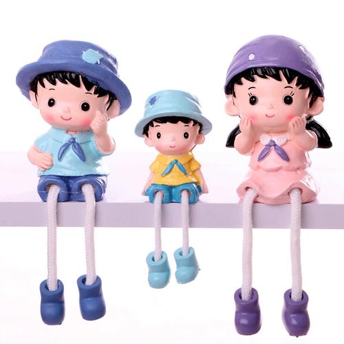 家居饰品工艺品摆件创意卡通树脂人物一家三口吊脚娃娃家里小摆设