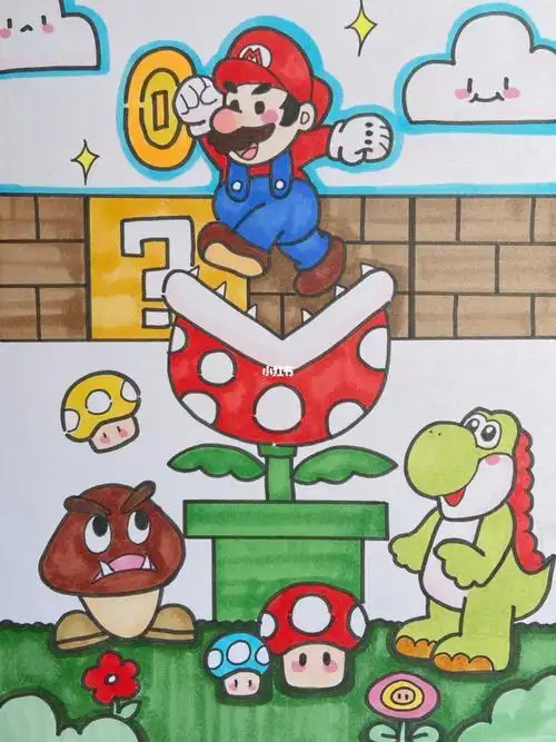 超级玛丽闯关简笔画