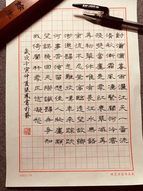 对潇潇暮雨洒江天硬笔隶书