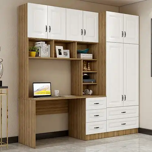 定制家用多功能卧室电脑桌书柜衣柜一体靠墙连体电脑桌