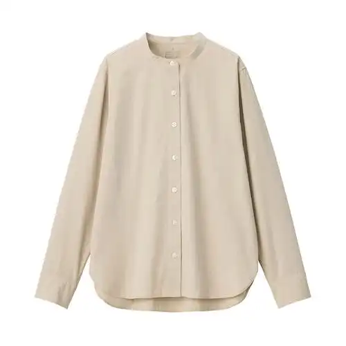 无印良品 水洗平纹立领衬衫-人间水蜜桃桃