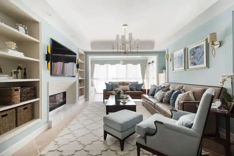 郑州恒大养生谷美式风格105平米三室两厅装修案例