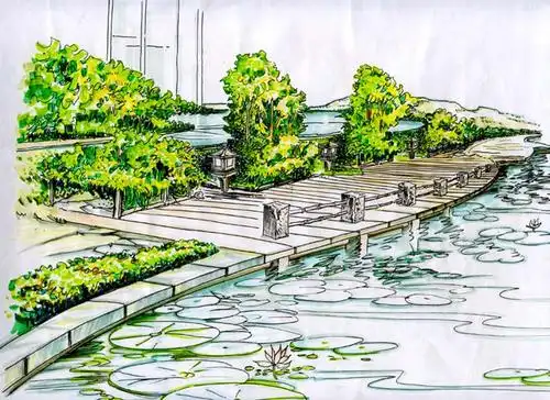 水岸公园手绘效果图