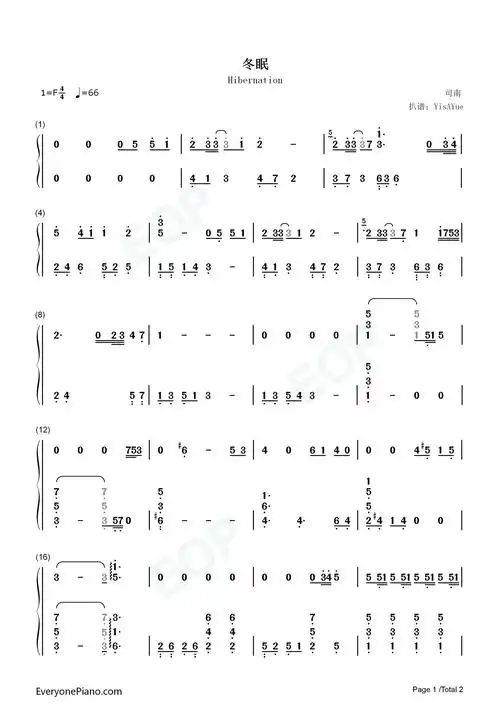 冬眠-伴奏版-你看啊春日的蝴蝶你看它颤抖着飞越双手简谱预览1