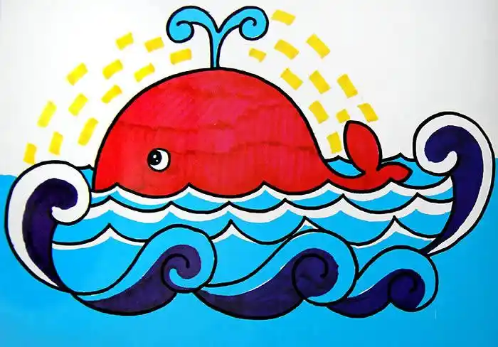 水彩画-喷水的鲸鱼 - 水彩画儿童画 - 幼儿园图库 - 【幼教网】