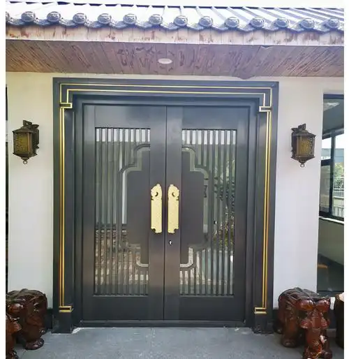 纯铜庭院别墅大门入户大门防盗门铜门仿铜双开大门轻奢款不锈钢门