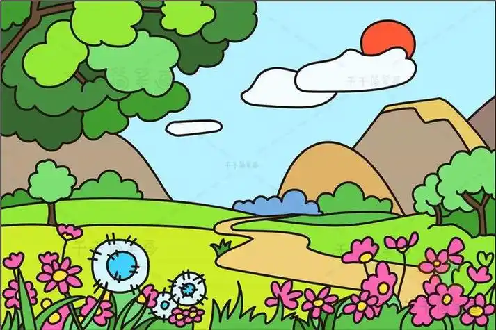 的春天儿童画图片-360文件-简笔画春天的风景美丽的蘑菇屋简笔画图文