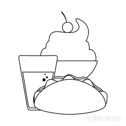 汉堡和汽水杯黑白冰淇淋