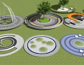 现代圆形树阵广场su模型下载【id:1069254】