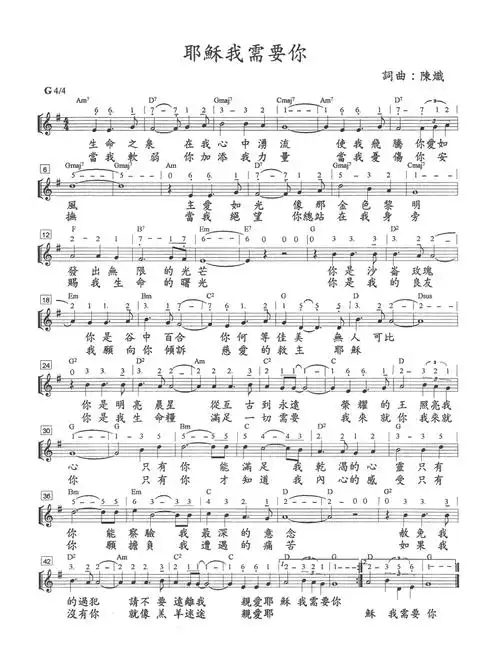 南窗听雨(编辑)查看更多>>(耶稣我需要你) / 南窗听雨编辑相关歌谱