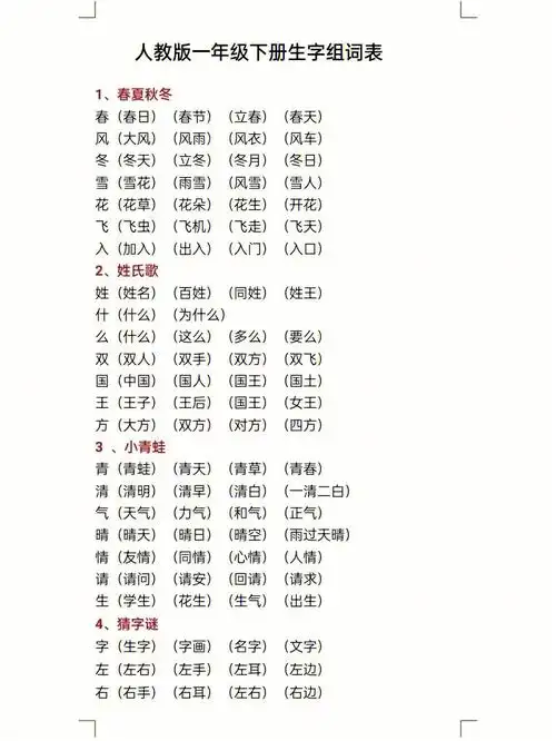 一年级语文下册多音字组词