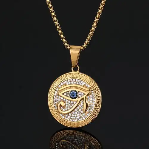 欧美跨境源头工厂经典复古满钻古埃及荷鲁斯之眼钛钢镀金吊坠