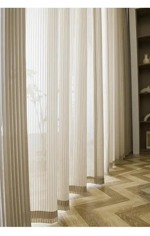 窗帘透光不透人粘轨道挂钩式竖百叶纱浅暖咖四爪钩褶皱款宽28高20单开