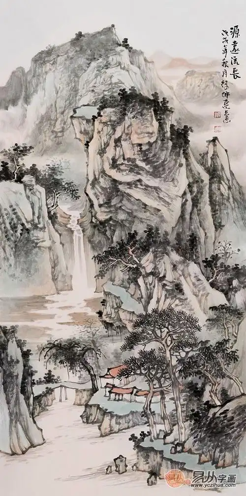 徐坤连最新力作四尺竖幅山水画《源远流长》