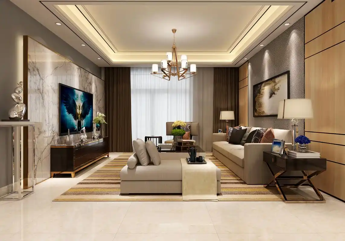 轻奢风格三室一厅两卫一厨装修设计效果图 家装案例