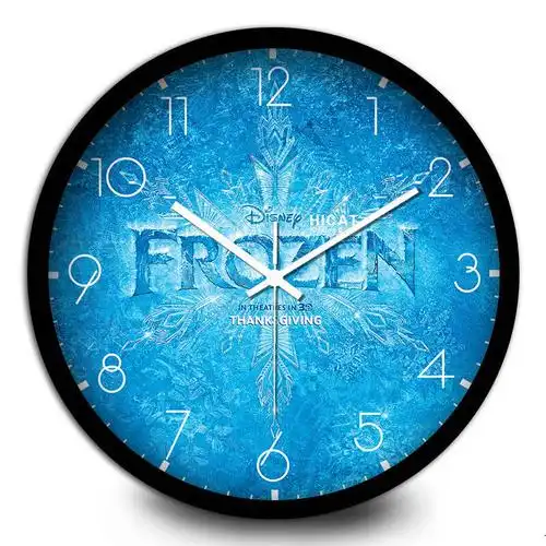 疯小猫(hicat)冰雪奇缘logo雪花挂钟卡通动漫儿童房壁挂静音电子钟 w
