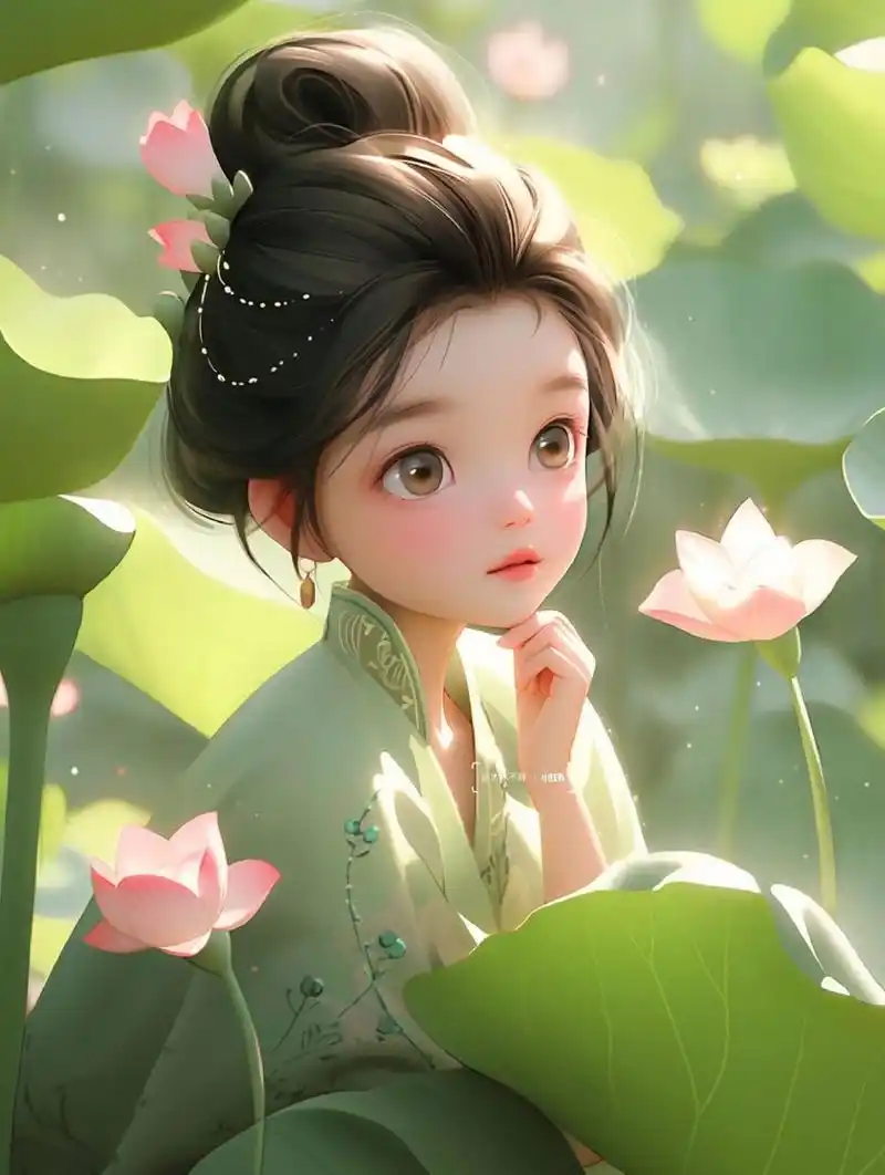可爱的荷花女孩头像|古风汉服小女孩壁纸