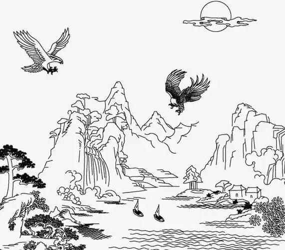 工笔画线描山水画谱树石06 线描 山水 树石 工笔画 白描 黑白稿 手绘